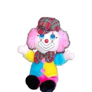 Vintage 1982 Clown Plush A&B Novelty Brooklyn Doll Co. Stuffed Toy Plaid Hat Tie
